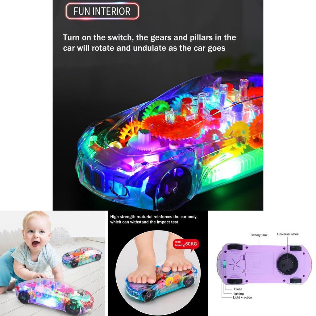 Electric Transparent Gear Led Light Music Car Model For Kids' Educational Toy Gift