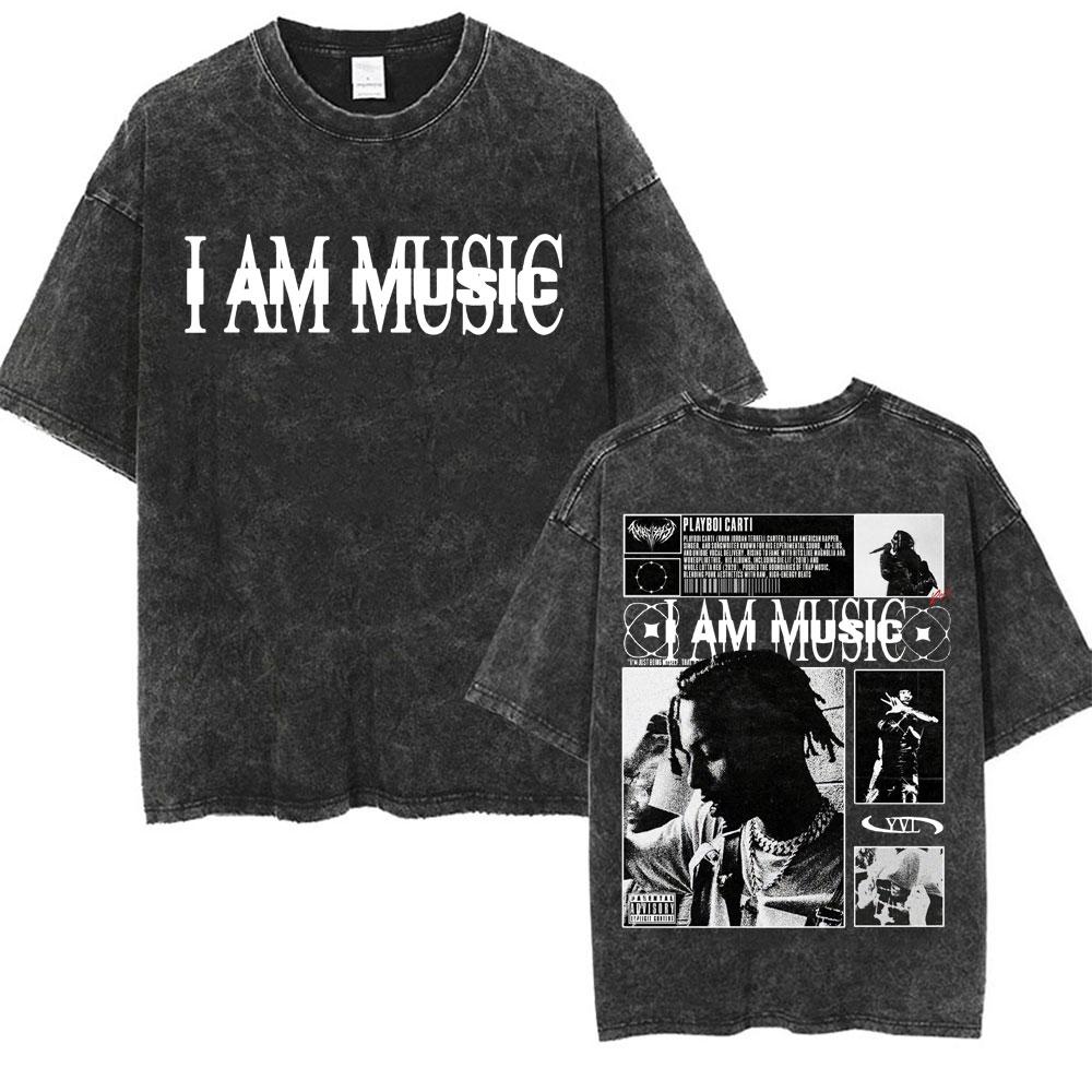 

Playboi Carti I AM MUSIC Logo Retro WashedT Shirt Opium Ken Carson Narcissist Tour Antagonist Rap Tshirts Unisexs Women Tees 2XL