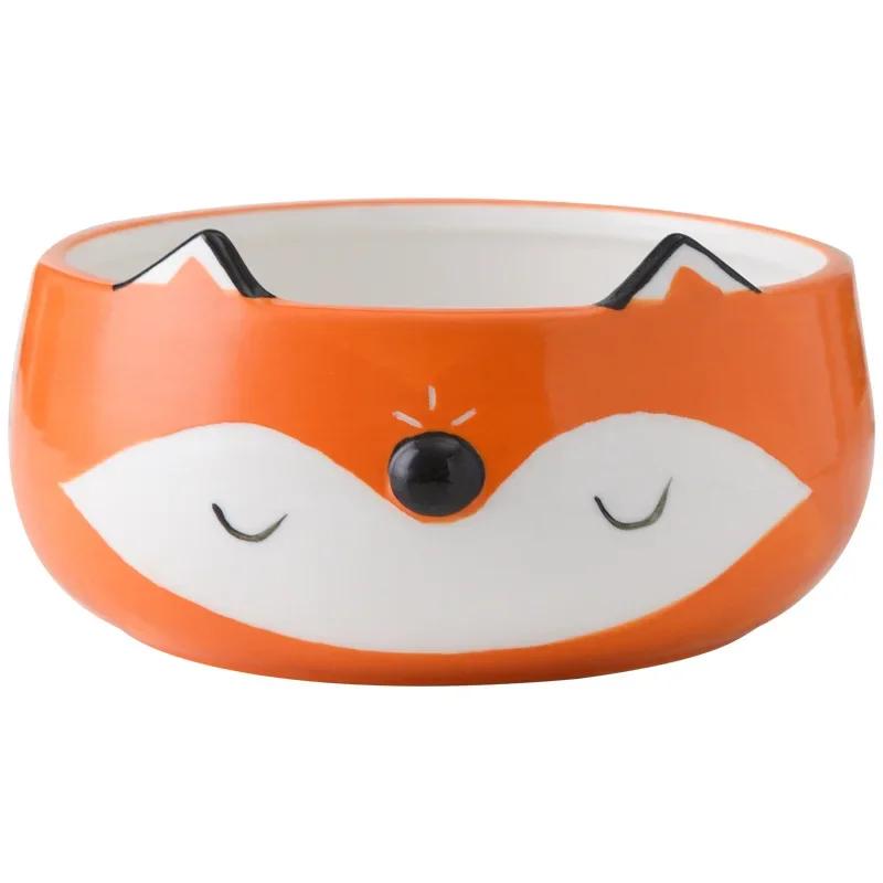 Hand Painted Fox Cat Dog Bowls Cute Animal Bowl for Salad Fruit Noodle Rice Soup Creative Underglaze Ceramic Children Tableware