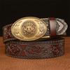Fashion Belt Genuine Leather Belt for Men Carving Pattern Automatic Buckle Belt Strap for Jeans