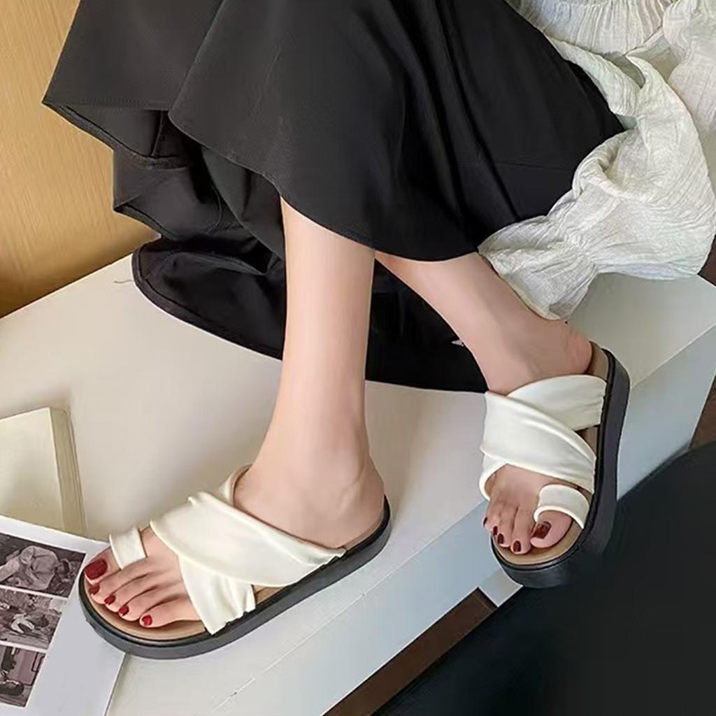Women Slide Sandals Cross Strap Open Toe Slip On Flat Platform Casual Comfortable Footwear for Indoor Outdoor Use