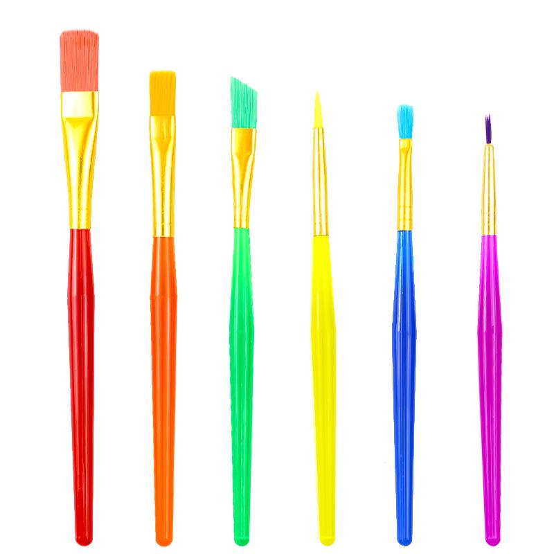 Cross-Border Watercolor & Acrylic 6-Piece Candy Color Paintbrush Set for DIY Gouache Painting 6-Piece Colored Brush Set