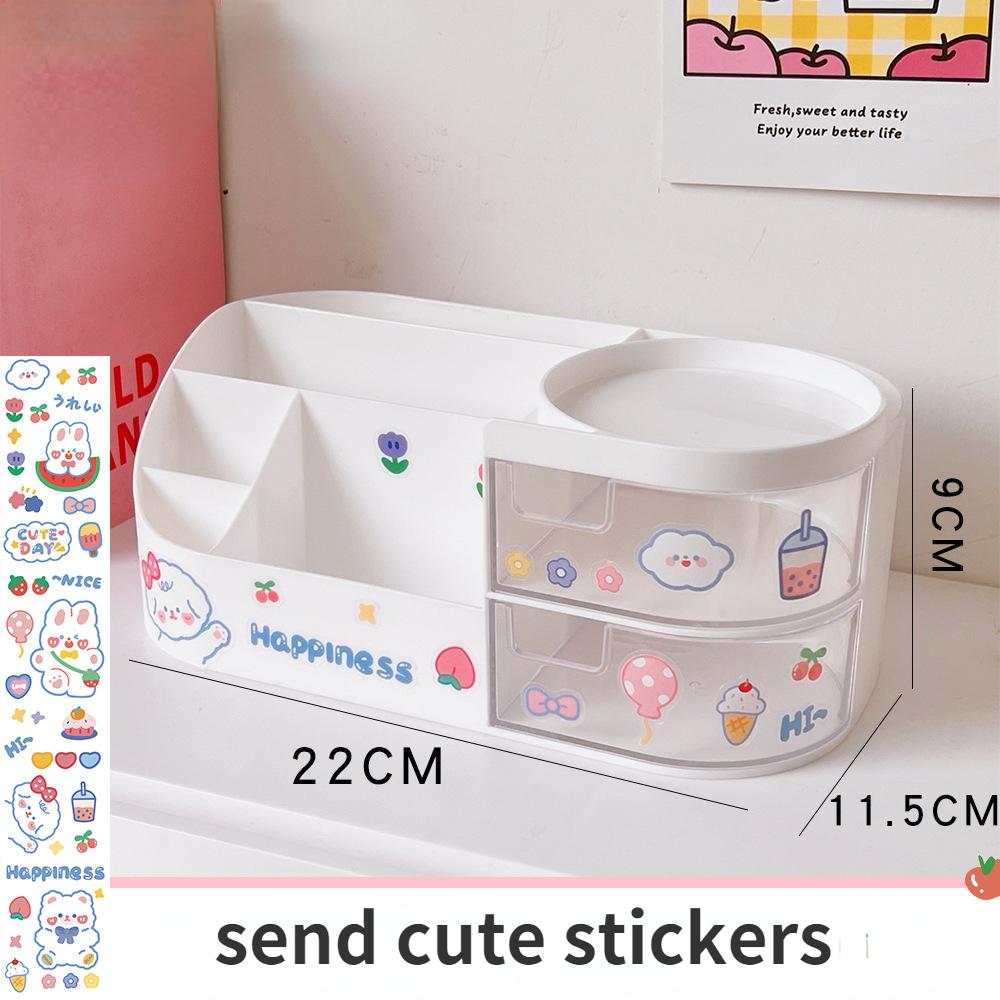 Creative Desktop Storage Box Organizer Plastic Drawer Transparent Kawaii Ins Multifunction Student Pen Holder Organizer Box Cute