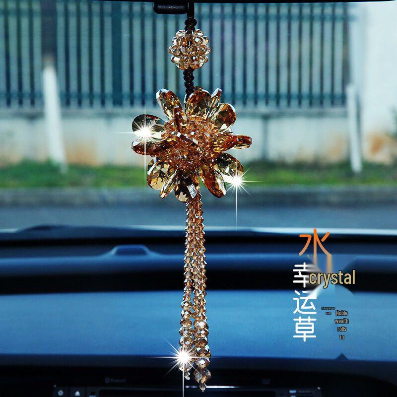 High-End Crystal Car Rearview Mirror Pendant - Stylish Women's Ornament