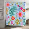 Vibrant Floral Shower Curtain Bold Pink Flowers Green Leaves on Soft Blue Background Modern Bathroom Decor for Girls Room Waterp