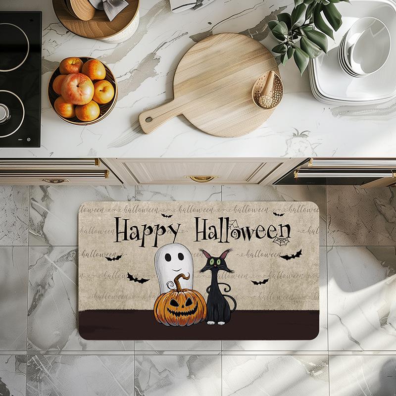 Halloween Rug Cat Crow Skeleton Ghost Pumpkin Printed for Halloween Floor Decoration Rug Entrance Mat Living Room Bedroom Decor