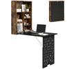 Folding Wall-Mounted Drop-Leaf Table, Convertible Wall Table With Chalkboard and Storage Shelf, Rustic Brown