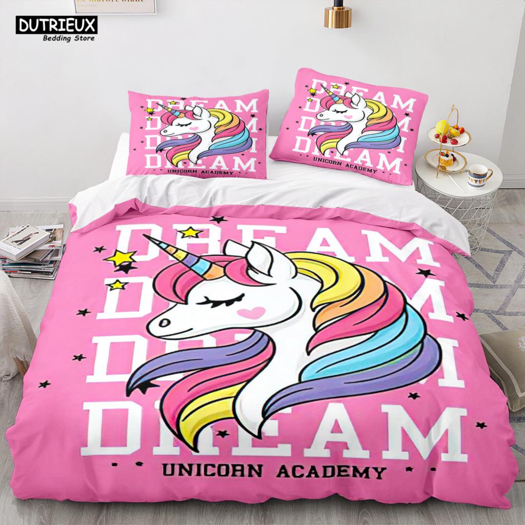 Cartoon Rainbow Unicorn Bedding Set Unicorn Sets Single Double Queen Twin Full Size Duvet Cover Kid Girls Child Soft Duvet Cover