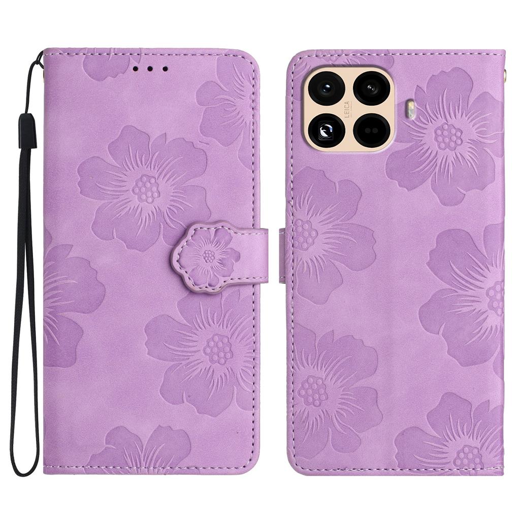 For Xiaomi 15T Pro Case Flower Design Leather Wallet Phone Cover with Wrist Strap