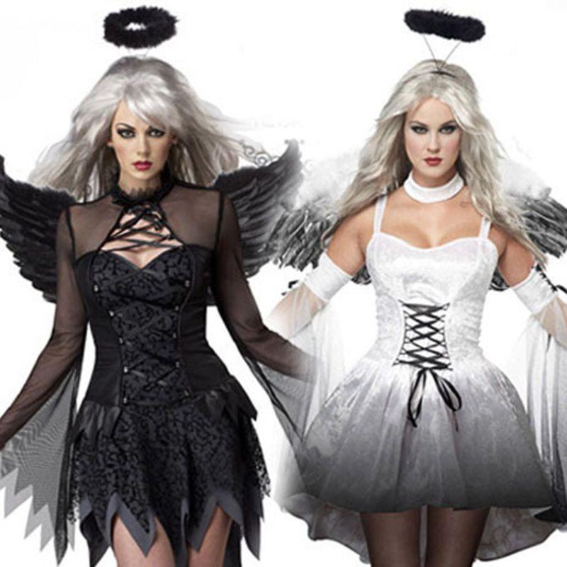 Dark Womens Halloween Angel Devil Costume Fancy Dress Ghost Bar Cosplay Party