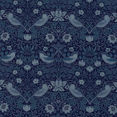 William Morris Strawberry Thief Cotton Print 110cm Wide X 1m Best of Morris Seating Fabric, Symmetrical/Indigo, Pre-Cut, 1891M,