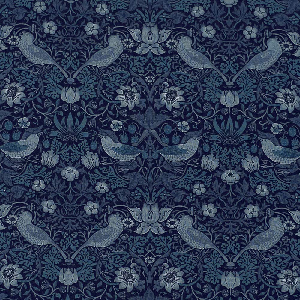 

Хлопковый принт William Morris Strawberry Thief шириной 110 см x 1 м Лучшее от Морриса Ткань для обивки, Симметричный/Индиго, Предварительно нарезанный, 1891M,