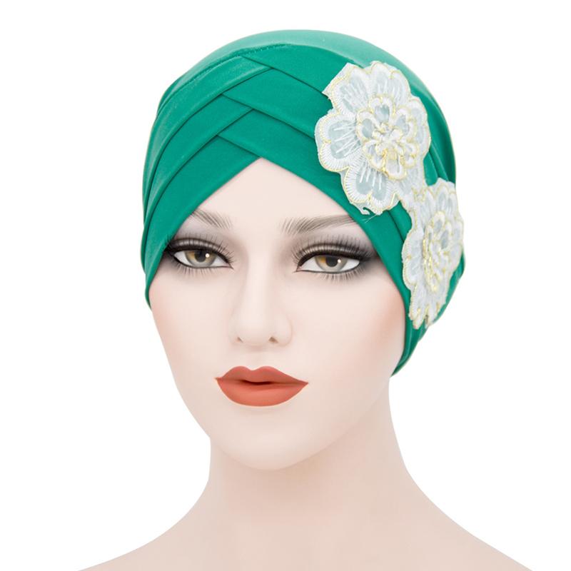 Fashion Ladies Forehead Cross Plum Blossom Hat Beanie Elastic Soft Top Hat Adult Women Milk Silk Flower Cap Muslim Turban