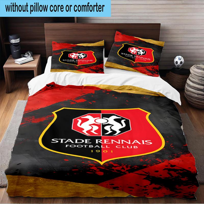 3PCS Stade Football Club Crest Bedding Set,Including 1pc Duvet Cover And 2pcs Pillowcases Perfect for Bedroom, Dormitory, Fan Christmas gift