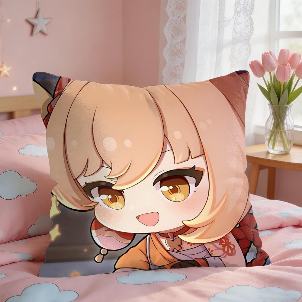 Yoimiya Cute Genshin Impact Cushion Cover Square Short Plush Pillow Case Living Room Sofa Home Decor Funda X