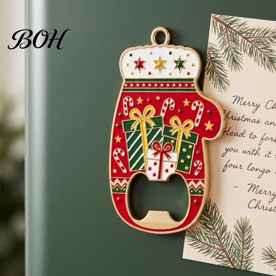 Cute Glove Shape Party Favors Christmas Bottle Opener, Remover with Magnetic Backing, Zinc Alloy Beer Cap Durable Festive Holiday Kitchen Accessory