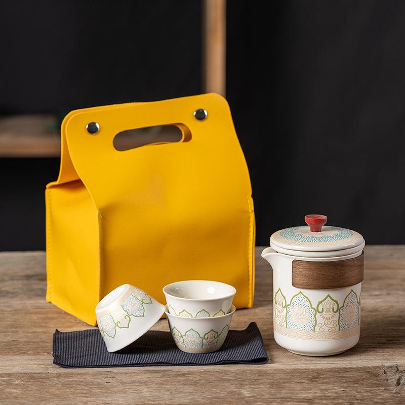 Ceramic Express Cup, One Pot, Three Cups Travel Tea Set, Teapot Activity Souvenir, Convenient Outdoor Set