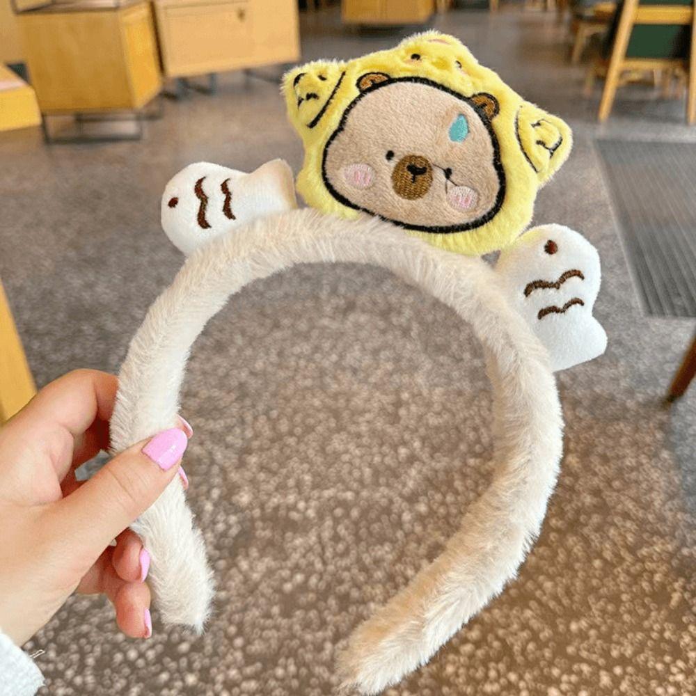 

Пушистый обруч для волос в виде утки в виде животного Kawaii Обруч для волос для мытья лица Креативная повязка на голову в виде капибары Фотография Style5