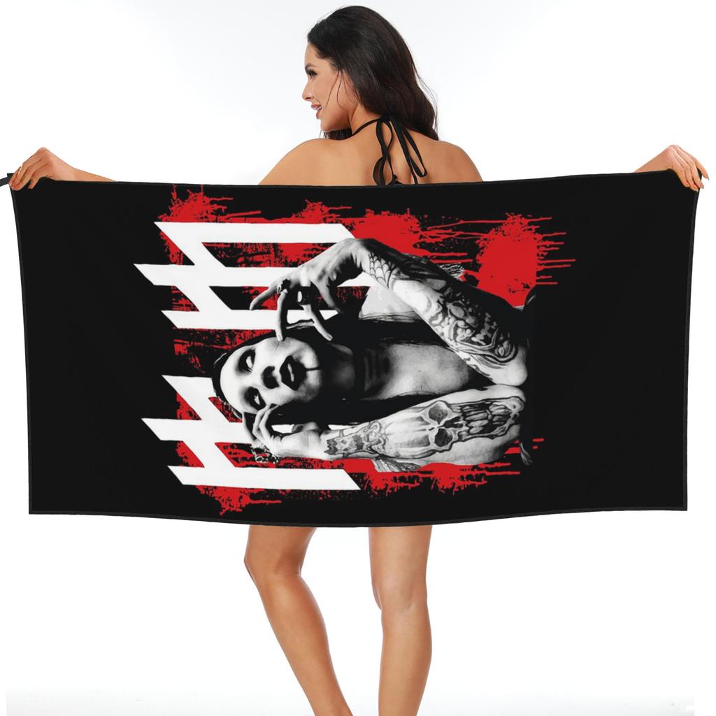 Marilyn Manson Glitch Regalo per Fan Asciugamano da Spiaggia Musicale Morbida Microfibra Asciugatura Rapida Assorbente Asciugamani Rapidi Per Piscina