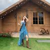 Chiffon Invisible Zipper Floral Suspender Dress Summer Women's Design Sense Irregular Long Skirt Waist Thin A-shaped Skirt