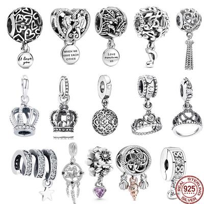 Vente Chaude S925 Argent Sterling Ajouré Notes de Musique & Couronne de Reine Breloque Pendante Perle Compatible Bracelet Original DIY Bijoux Cadeau