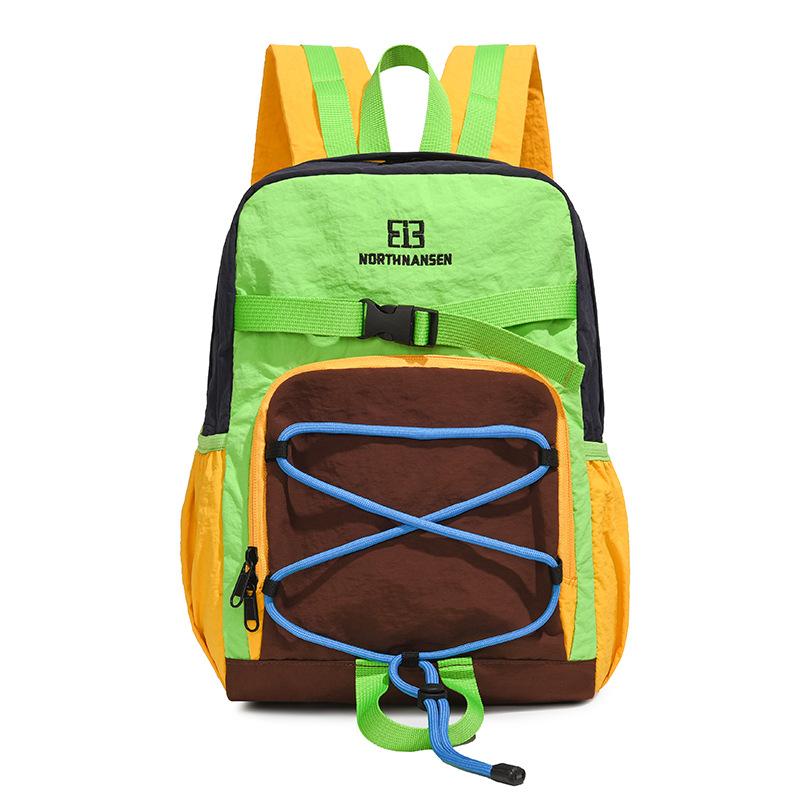 Colorblock Sport Backpack with Front Bungee Cord Buckle Strap Casual Lightweight Daypack for Outdoor Travel