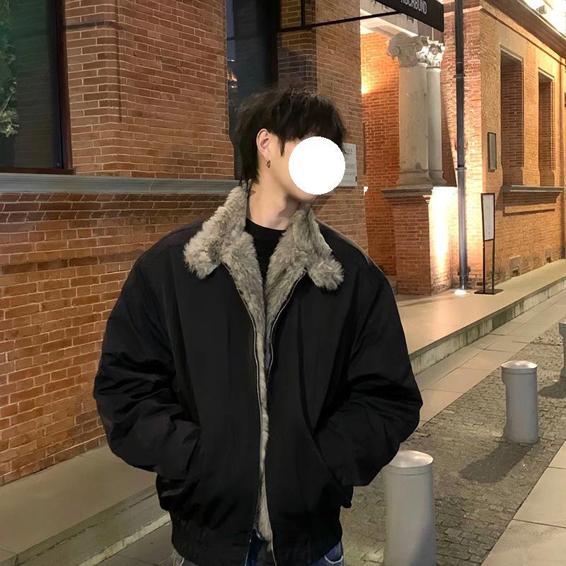 

CleanFit Men s High-End Fur Collar Cotton Jacket - Autumn Winter Trendy Lapel Coat 2XL чорний
