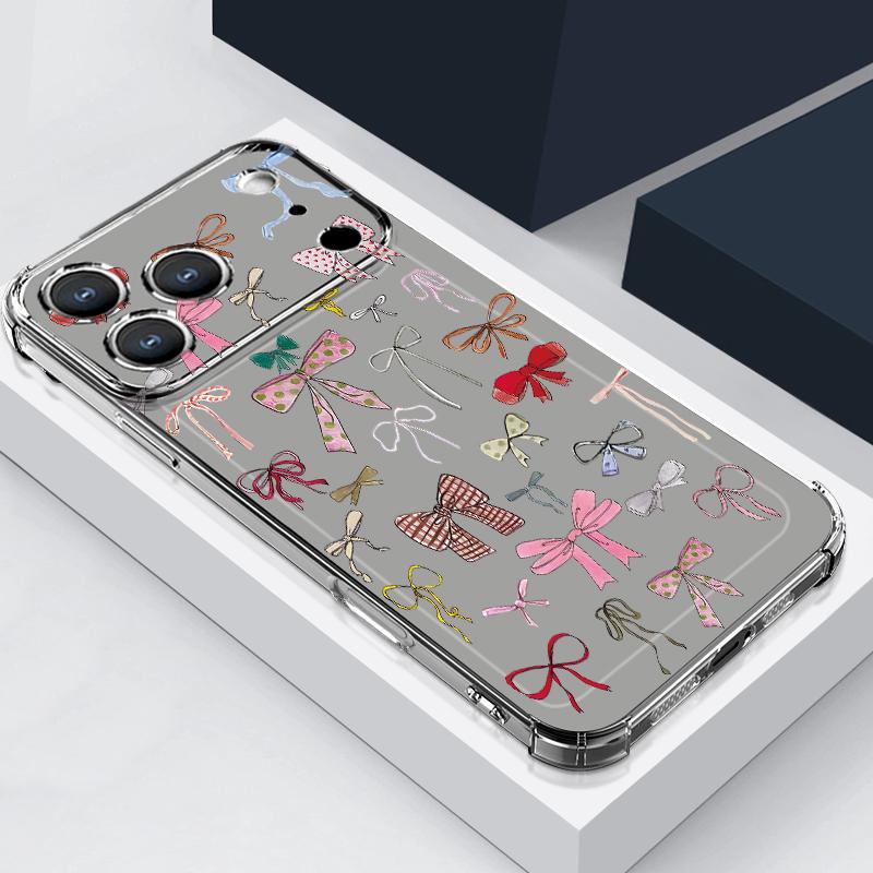 Rosa Schleifenmuster Hülle Für iPhone 17 Pro Max Coque iPhone 16 15 14 13 Pro Max 11 Stoßfest Klar Weiche Silikonhülle