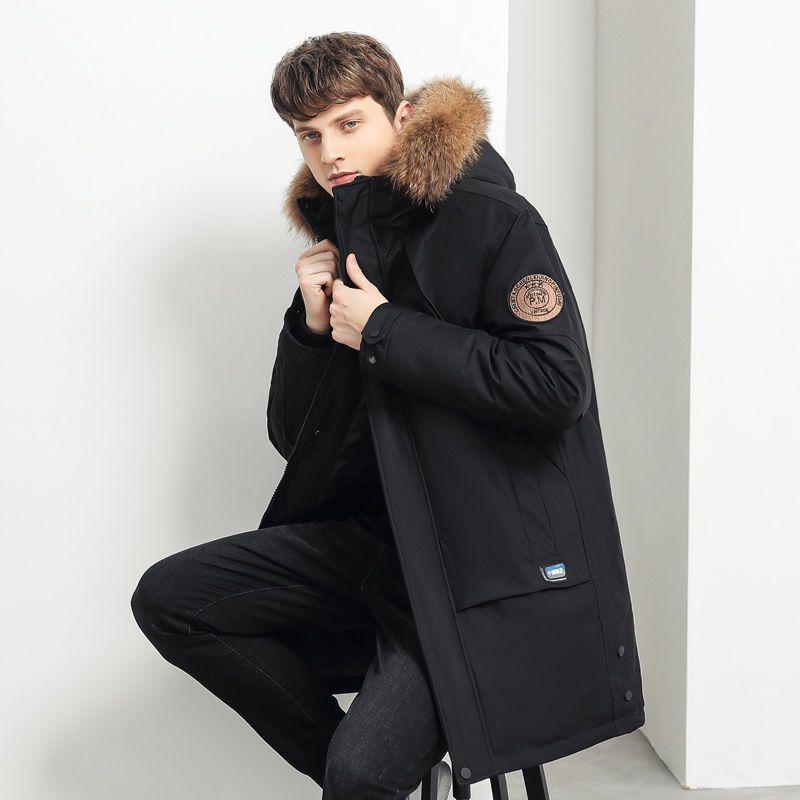 Men's Mid-Length Winter Down Jacket with Large Fur Collar, Plus Size, Middle-Aged Business Casual Style
