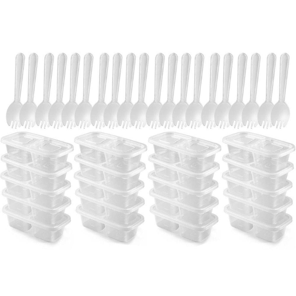 5Pcs Clear Plastic Portion Cups Double Compartment Snack Containers Food Storage Box  Takeaway