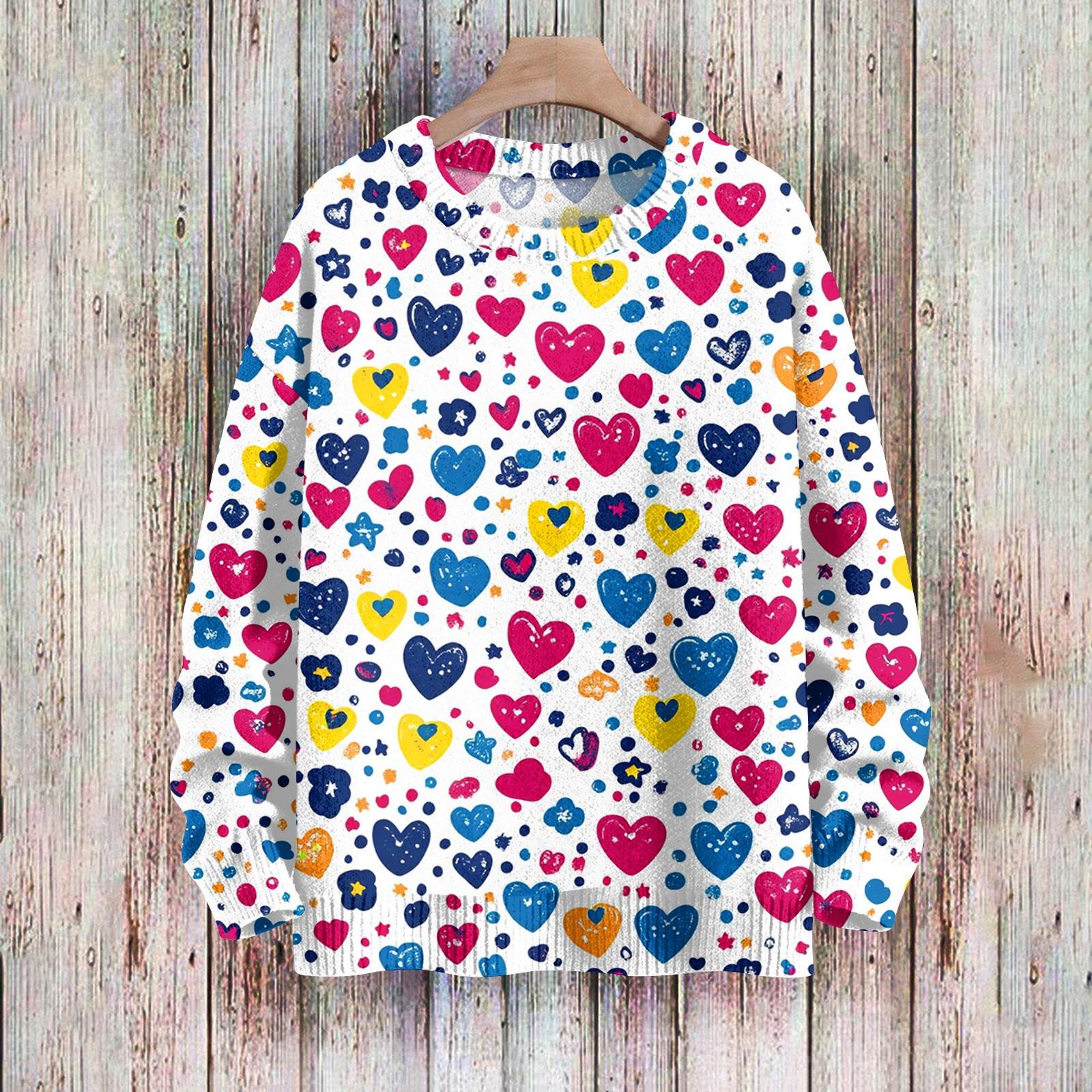 

С Днем святого Валентина, толстовки для женщин, вязаный свитер, симпатичная рубашка, осенний свитер с круглым вырезом, топы XXL