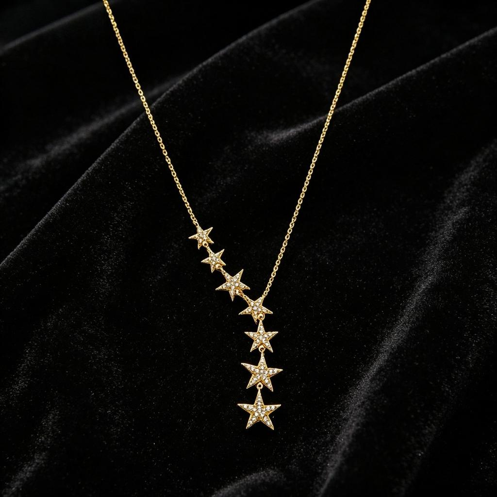 Ladies' Exquisite Pentagram Pendant Necklace, Stepped Synthetic Zircon Y-shaped Necklace, Ladies' Elegant Jewelry, Daily and Party Fashion Necklace