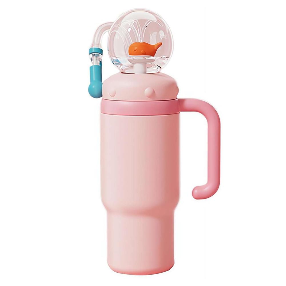 24oz Whale Fountain Cup Children Baby Cute Straw Cup With Stainless Steel Tumbler Cup With Handle 710ml Water Cup With 2 Cup Lid