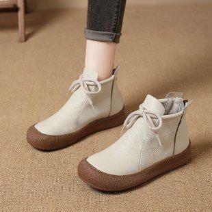 Short boots round head autumn and winter retro soft sole non-slip fashion Martin single boots women's single shoes