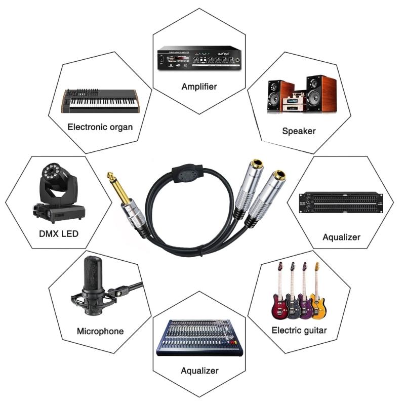 6.35mm Guitar Signal Y Splitter Cable 1/4" Male To Double Mono 1/4" Female Adapter Speaker Headphone Extension Cable