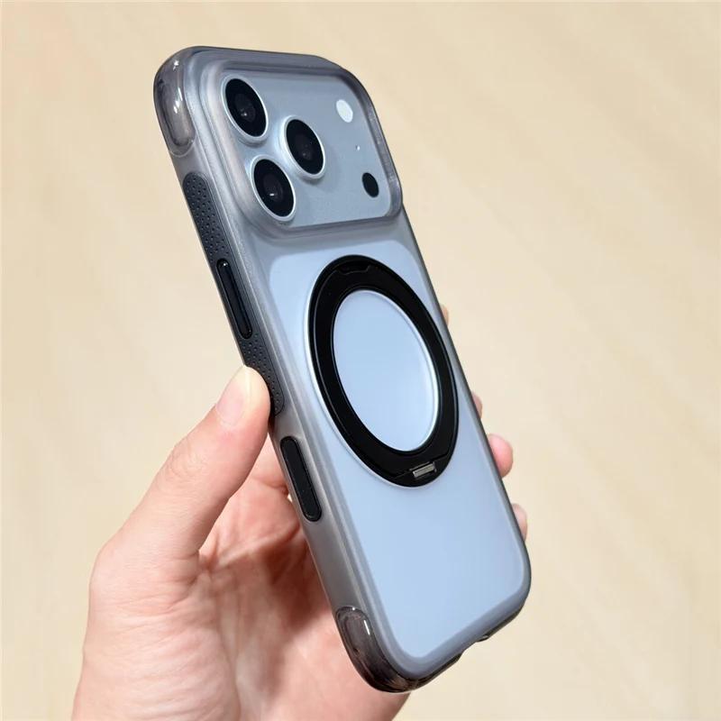 Luxury Airbag Anti-drop Magnetic Rotating Bracket Phone Case For iPhone 17 18 Pro Max For Magsafe Touch Camera Button Cover