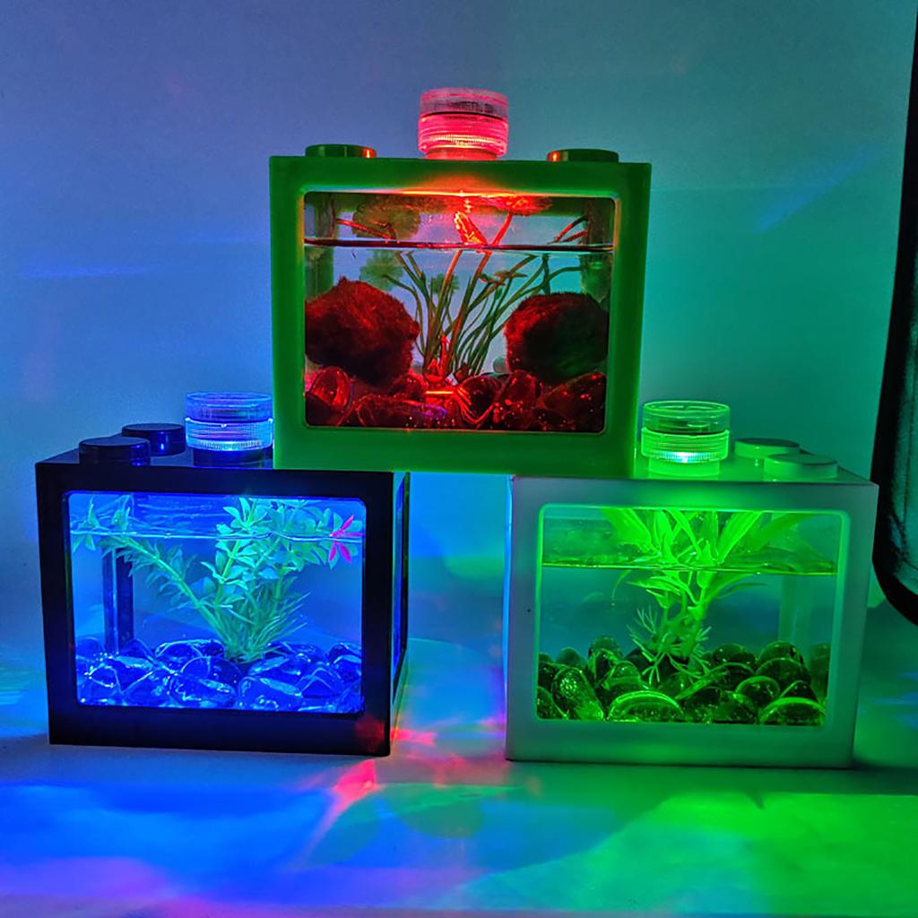 Mini Plastic Fish Tank Stackable Desktop Mini Aquarium Micro Aquatic Landscape Tank LED Light Decor Small Eco Cylinder Supplies