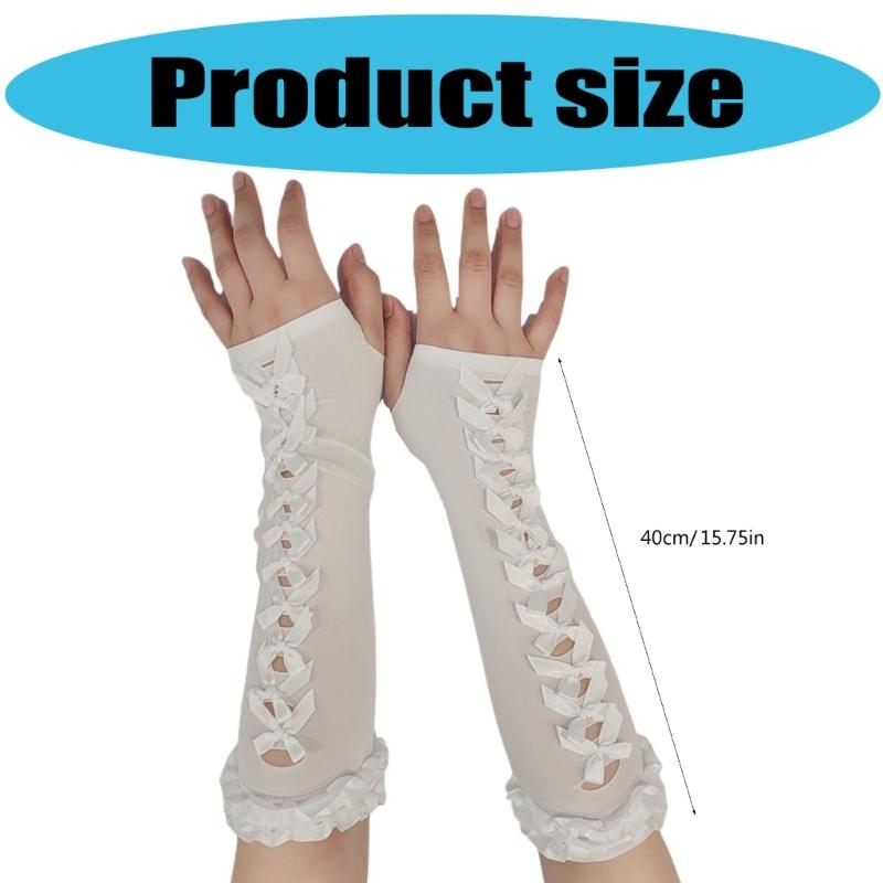 Lace Bowknot Anime Sun Protection Gloves Sun Blocking Soft Hollowed Arm Sleeves For Women Outdoor Daily Use