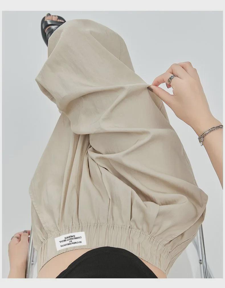 Letnie damskie spodnie z wysokim stanem, plisowane, szerokie nogawki - Slim, Wszechstronne, Styl casual