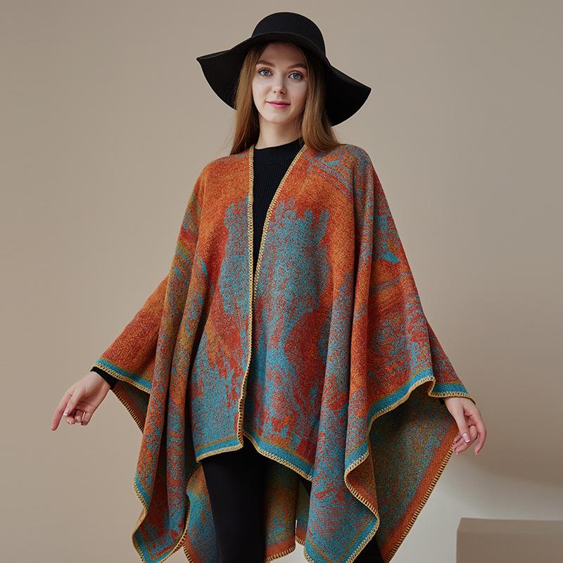 In-Stock Women's Double-Sided Tassel Shawl Cape - Classic Style, High-End, Warm, Perfect for Travel.