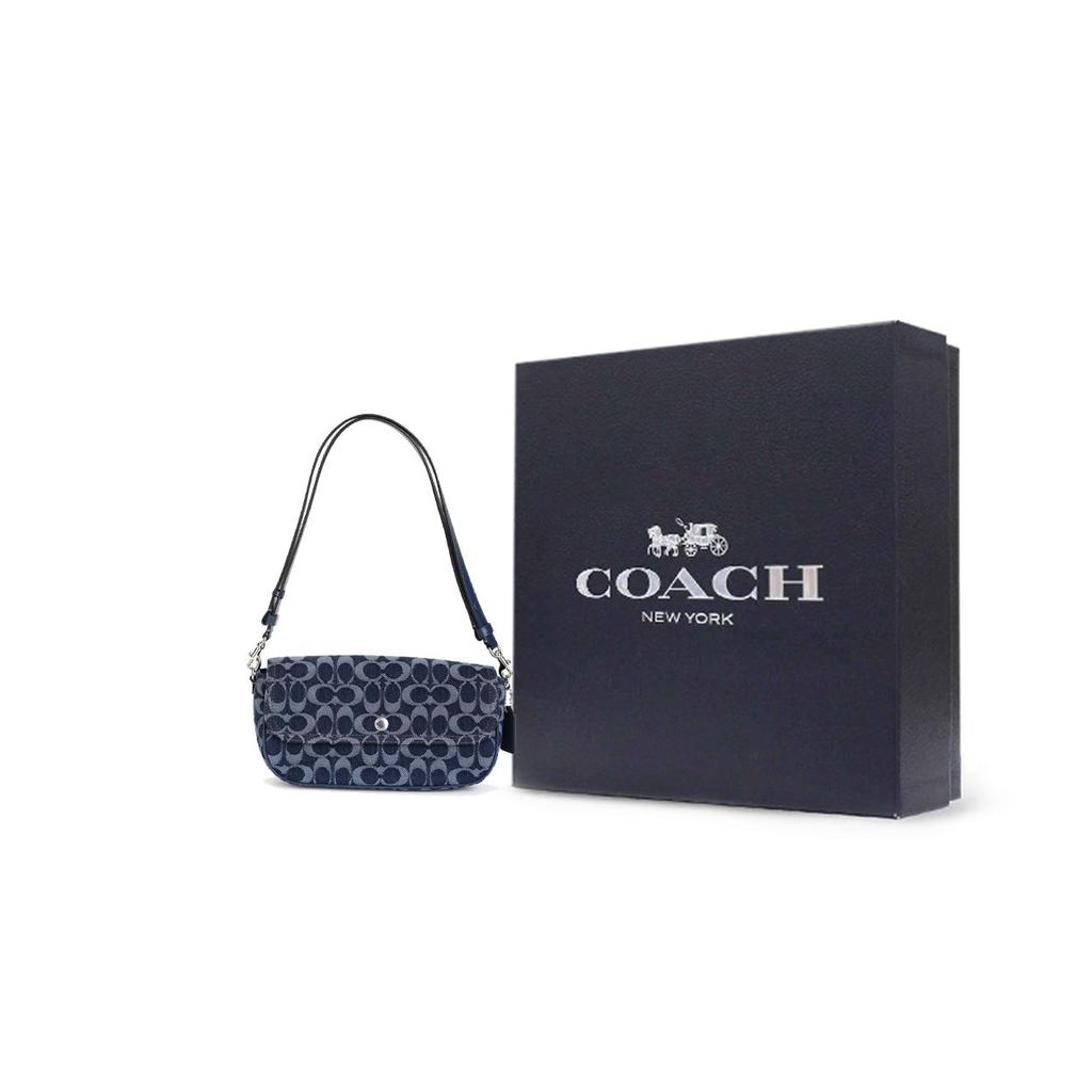 Coach Brook Flap 24 Printed Micro Logo Chain Shoulder Bag Women Shoulder Bag Blue CAT60-LHRHY