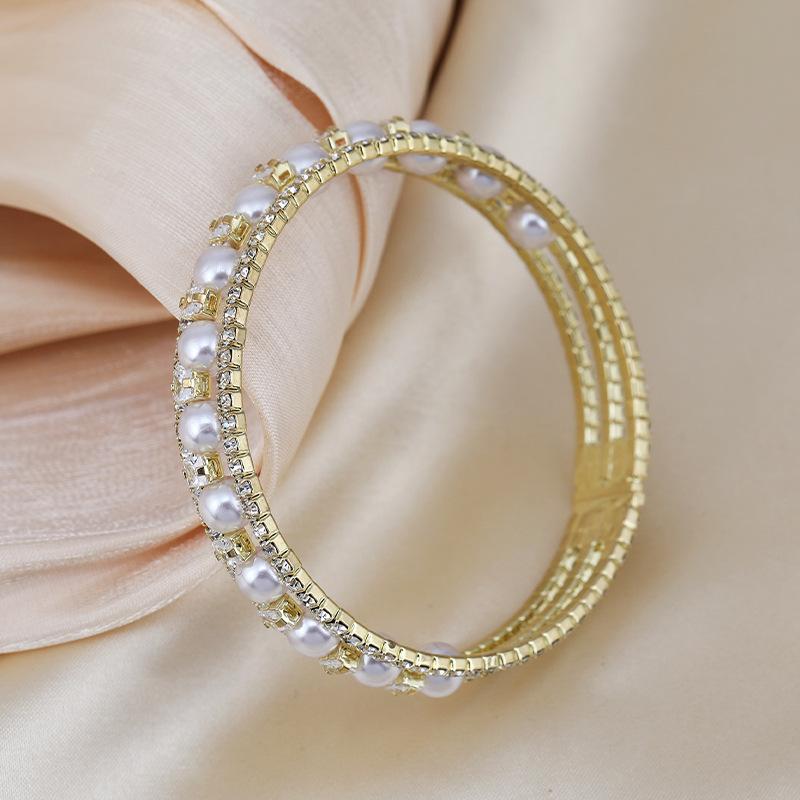 Pearl Zircon Women S Inlaid Ring Open Design Adjustable Bracelet Fashion Versatile Bracelet