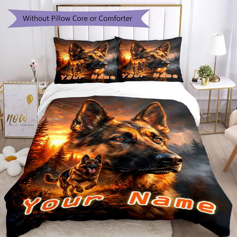 3PC Custom Name "German Shepherd Sunset Majesty" Bedding Set Duvet Cover Closure Includes 1 Duvet Cover & 2 Pillowcases for Bedroom