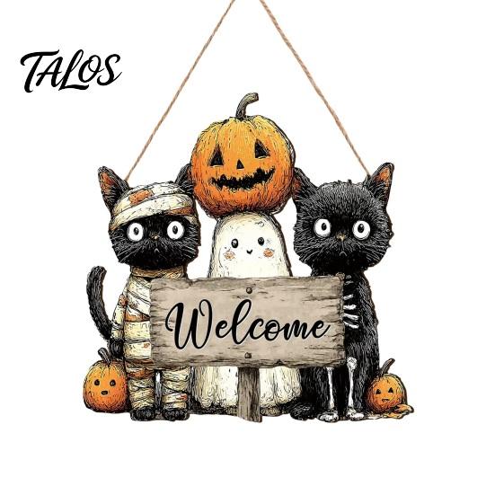 Entryway Welcome Plaque Wooden Sign, Rustic Door Hanging 2D Daisy Butterfly Print, Front Decor Halloween Thanksgiving Easter Seasonal Holiday Sign for