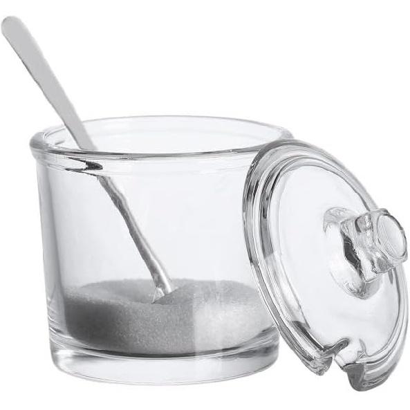 123Arts Glass Sugar Bowl Spice Jar with Lid and Stainless Steel Spoon Spoon
