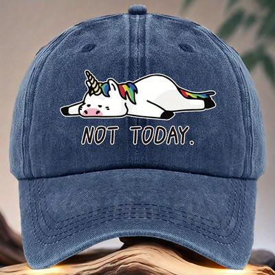 Lazy Unicorn Not Today Graphic Print Baseball Cap Casual Denim Adjustable Sun Hat for Adult Unisex