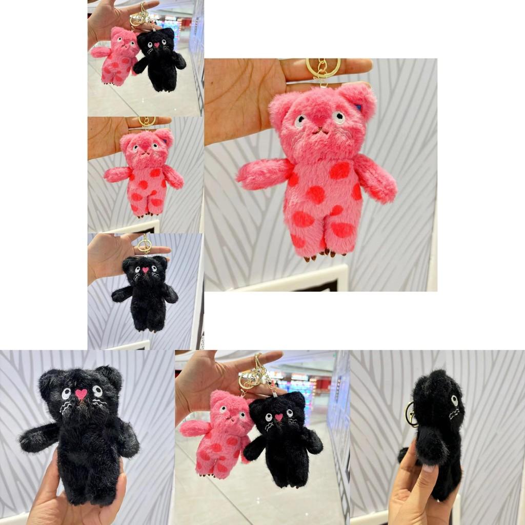 Cute Adorable Black And Rose Red Cat Plush Toy Keychain Pendant For Bags And Accessories