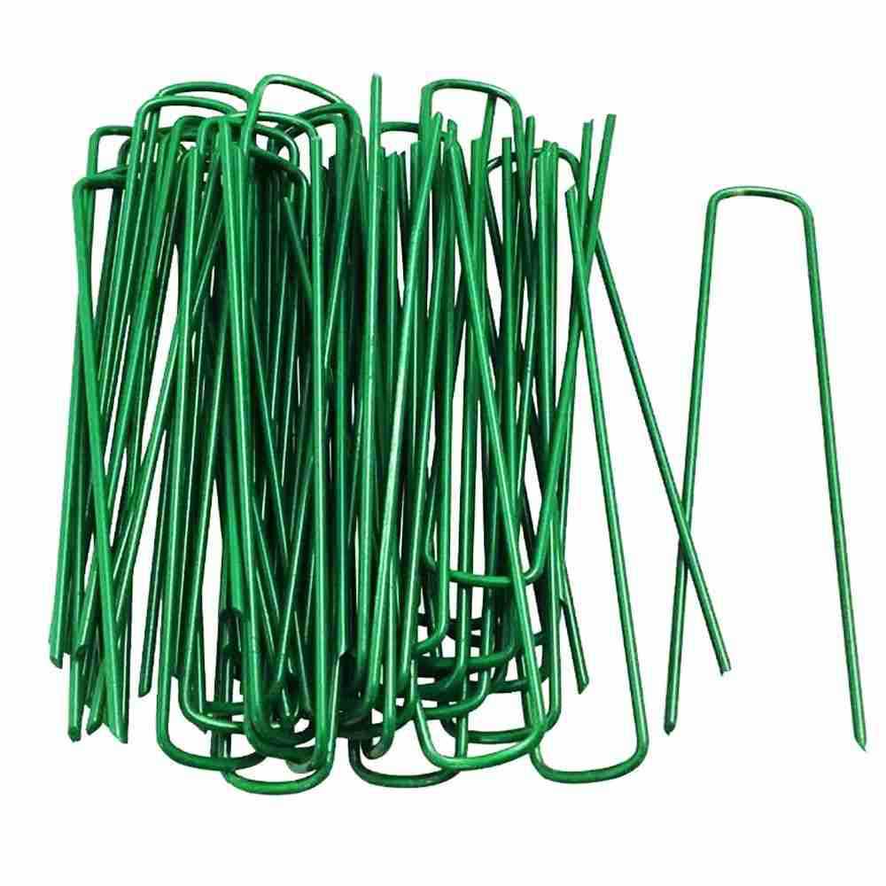 U-Shaped Galvanized Steel Turf Nails with Plastic Coating for Landscaping and Weed Barrier Fixing