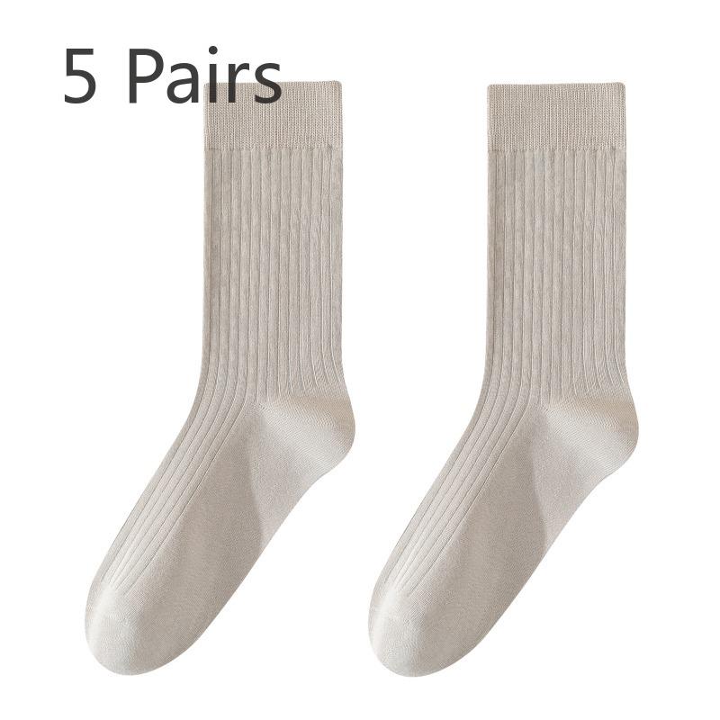 5 Pairs of Female Autumn and Winter Pure Color Pure Cotton Thickened 7A Antibacterial Deodorant Boneless Pile Socks