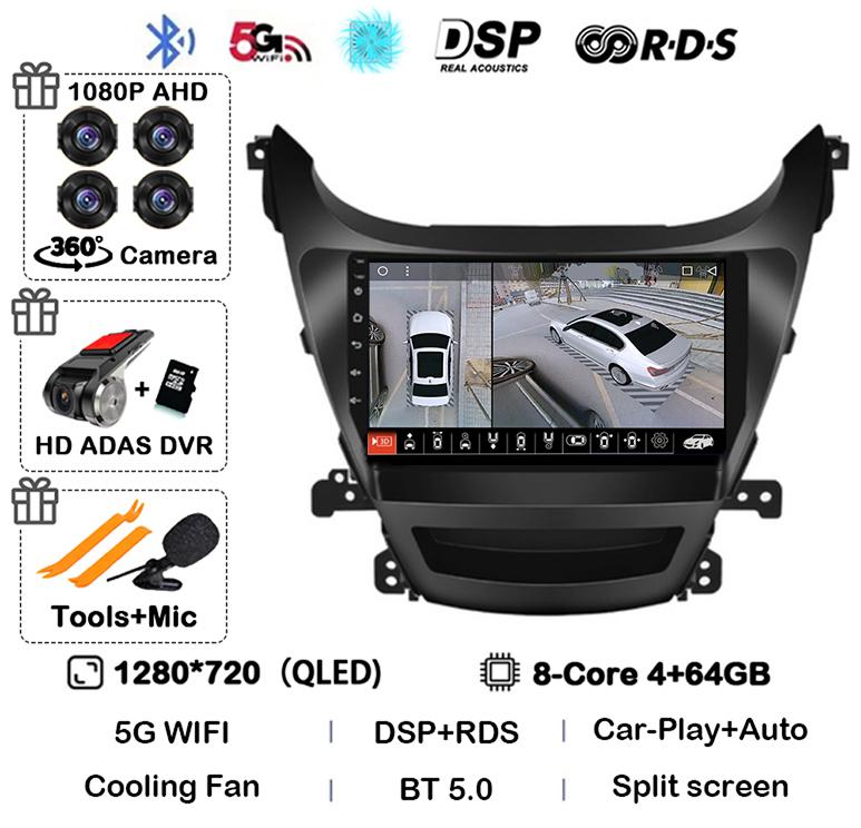 Android 14 Carplay Auto Car Radio For HYUNDAI ELANTRA 2011 2012 2013 2014 2015 2016 Multimedia Stereo Video Player GPS 4G WIFI